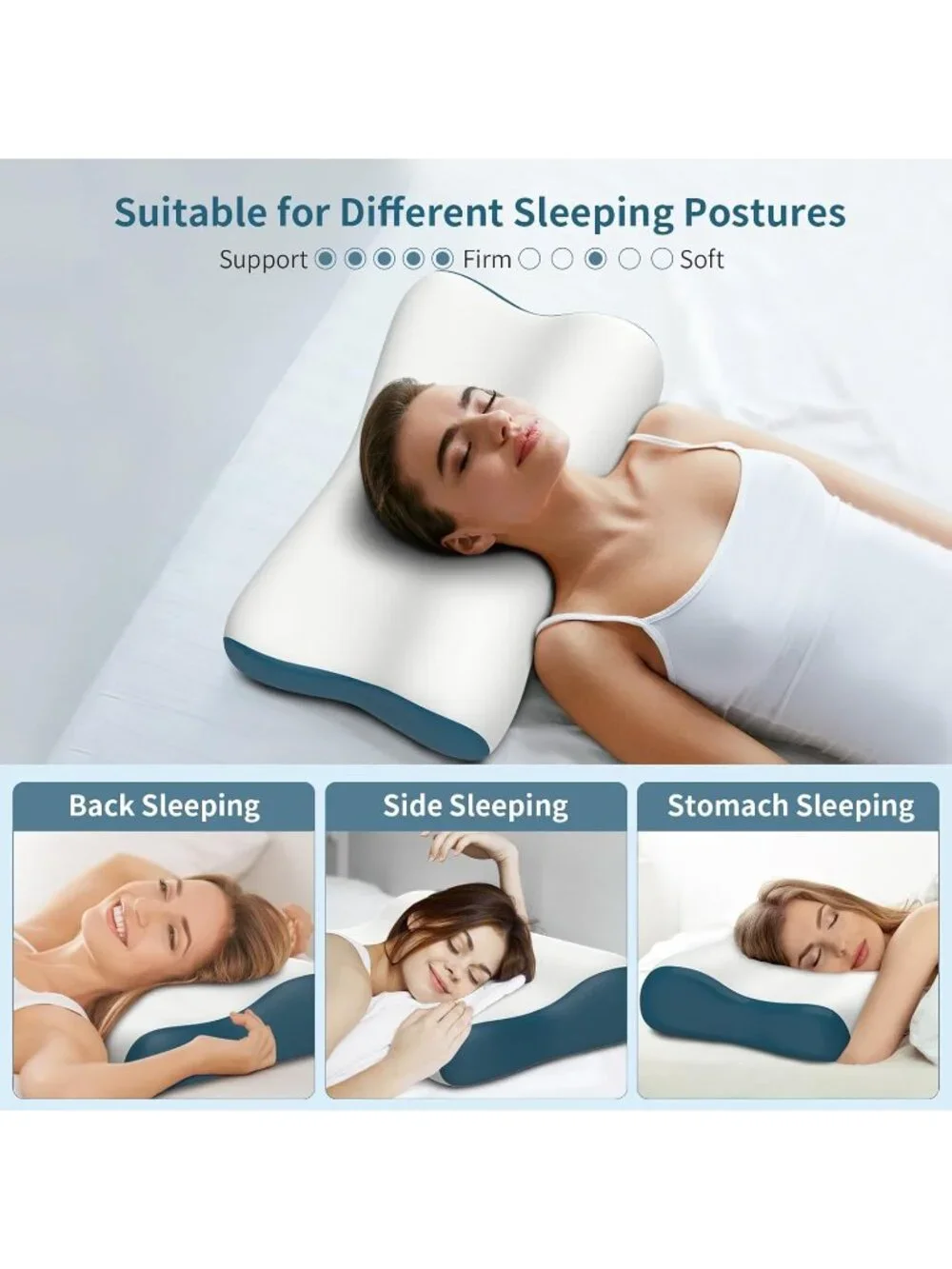 〽️Cervical Neck Pillow for Pain Relief Contour Memory Foam Orthopedic Bed Blue